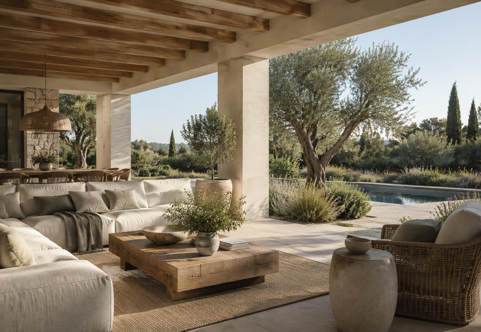 Terraço residencial sereno com jardim cuidado